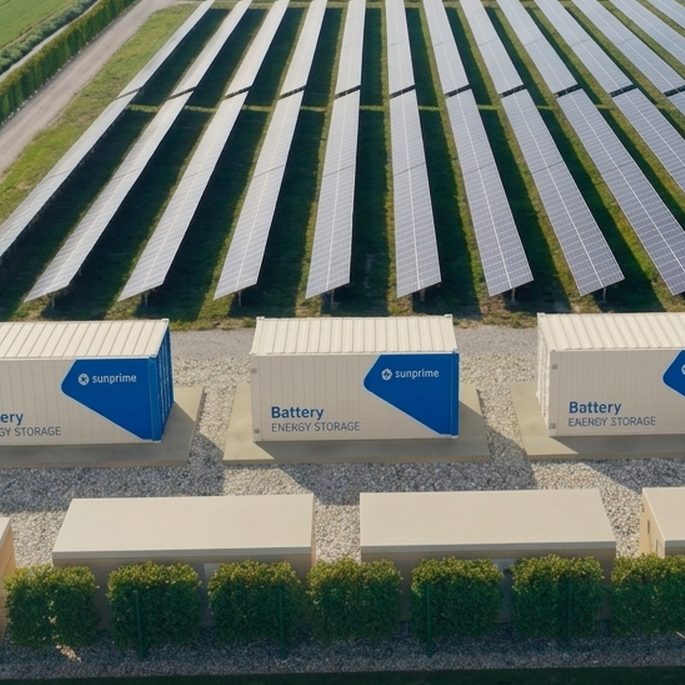 Impianto fotovoltaico a terra con sistemi di accumulo Sunprime